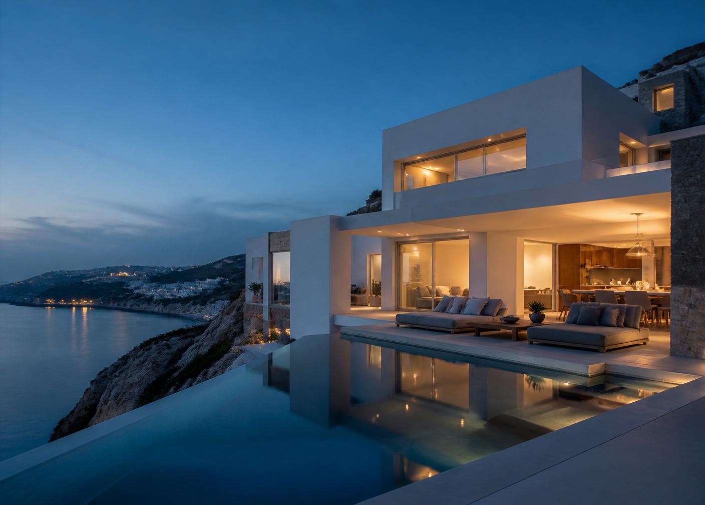 European villa interior with restrained furnishing